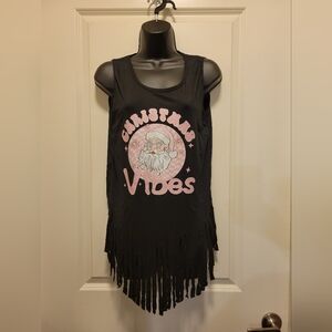 Boutique Handmade Christmas Vibes Fringed Tank Top